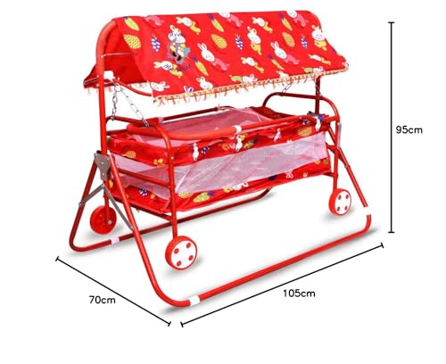 Image of Avani MetroBuzz Baby Swing Mosquito Net Jhula Palna Stroller Swing for Born Baby 1-2 Years Babies-Newborn Baby Cotton Baby Sleep Baby Bedding Swings with Wheels (Red)