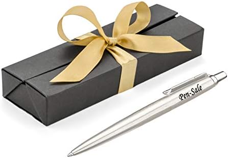 Personalised Engraved Parker Jotter Stainless Steel Gold Trim Ballpoint Pen in a White Presentation Box with Blue Ink - Personalised Gifts for Christmas - Enter Your Custom Engraving