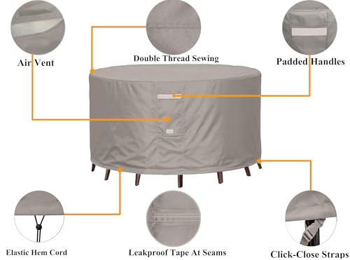 Heavy-Duty-Waterproof-Patio-Furniture-CoversFade-Resistant-Round-Outdoor-Table-and-Chair-Covers-Round-96Diax28H-Beige