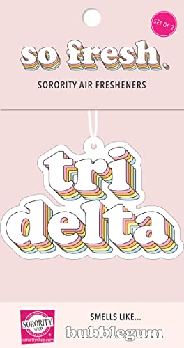 Sorority Shop Delta Delta Delta Retro Air Freshener - Tri Delta Bubblegum Scented Air Freshener Sorority Retro Design Air Freshener for Car or Dorm Sorority Gift Charm Paraphernalia