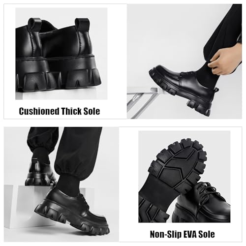 Men's Leather Round Toe Platform Heighten Oxfords Fashion Lace Up Thick Cushioned Comfortable Lug Sole Non Slip Dress Loafers for Business Party Wedding3