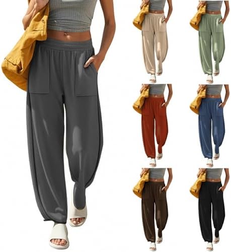 YRAETENM Barrel Sweatpants Women Casual Loose Fit Wide Leg Lounge Pants Elastic Waist Baggy Athletic Trousers with Pockets