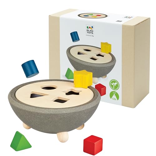 PlanToys® Wooden Shape Sorting Bowl | Montessori Inspired Shape Sorter for Problem Solving, Coordination & Early Geometry | Eco Friendly Learning Toy for Colours, Matching & Motor Skills