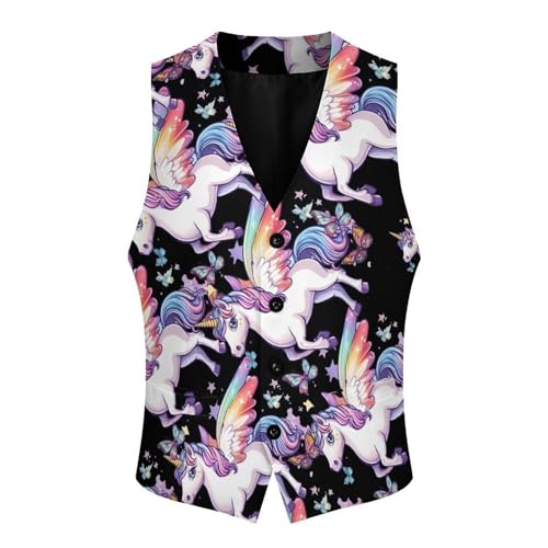 Colorful Un-icorns Butterfly Men's Suit Vests Business Formal Dress Vest V-Neck Waistcoat for Wedding Casual4