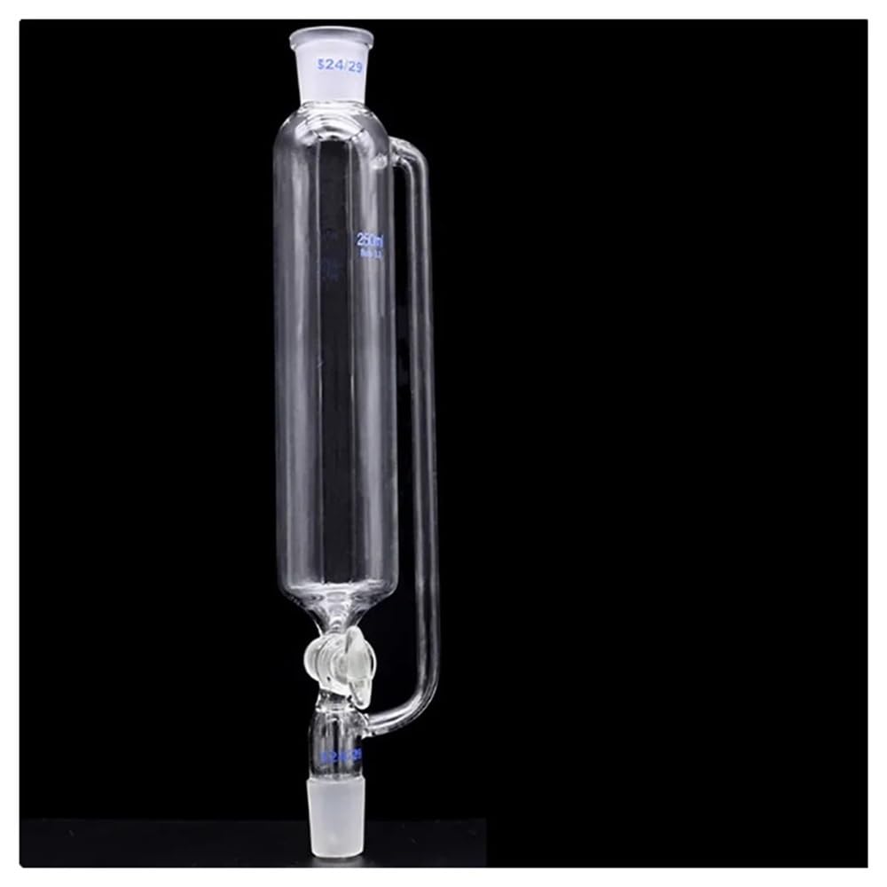Embudo de separación de 250 ml, forma cilíndrica, presión constante, embudo de vidrio con compensación de presión