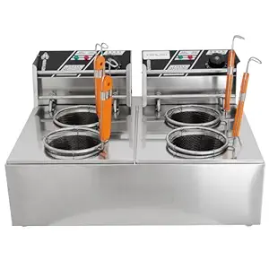 AVI Pasta Cooker | Electric Noodle boiler | Electric Fryer 4-hole Noodle stove | Stainless steel Commercial Cooking noodle machine | 2500W*2 6L*2 | For Restaurants and Cafe