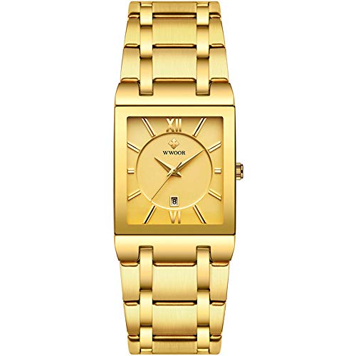 Relojes para Hombre Relojde Pulsera de Cuarzo analógico Cuadrado Dorado primeras Marcas...