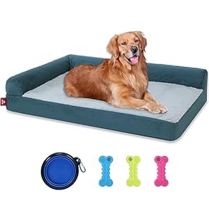 OKYUK Cama para perros, cama ortopédica hecha a mano, lavable, cojín para perros, forro interior impermeable, alfombrilla para perros mullida para perros grandes (L, azul mar)