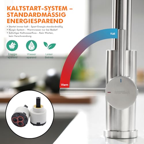 GRIFEMA Wasserhahn Küche, Küchenarmatur mit Einhebelmische, Hochdruck Spültischarmatur Mischbatterie Küche, Hoher Bogen (271mm) & 360°Drehung , Wassersäulenmodus, Edelstahl, Grau, Energieklasse A+