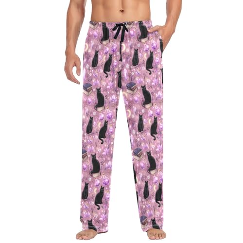 Mens Pajama Pants Crystals Moon Cats Pajama Bottoms Lightweight Pajama Pants Basics Sleep Pajama Lounge Pant