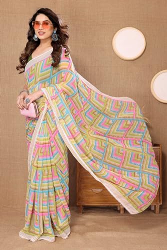Image of Panzora Women's Georgette Printed Ready To Wear One Minute Saree With Unstitched Blouse Piece