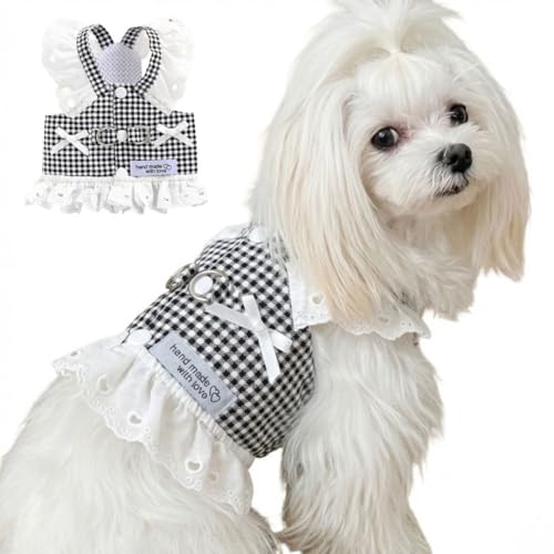 MIKEART 犬服 ドッグウェア ハーネス フリル 小型犬 中型犬 抜けない ペット 春 夏 おしゃれ かわいい 胴輪 軽量 猫 ワンピース 散歩 簡単着脱 (ブラック, S)の商品画像（Amazon）