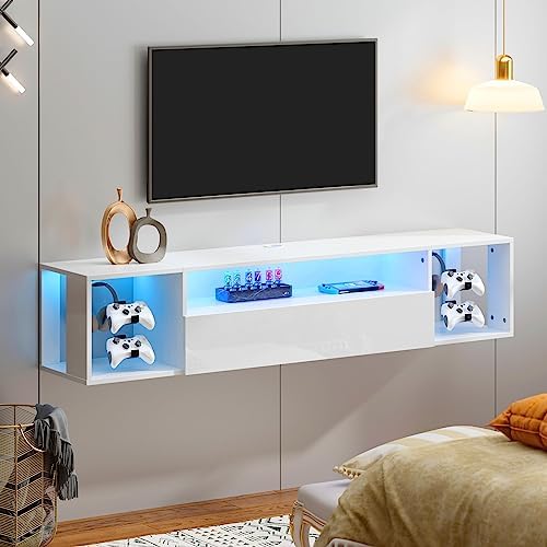 SogosHome Floating TV Stand TV Stand with LED Lights, Wall Shelf ...