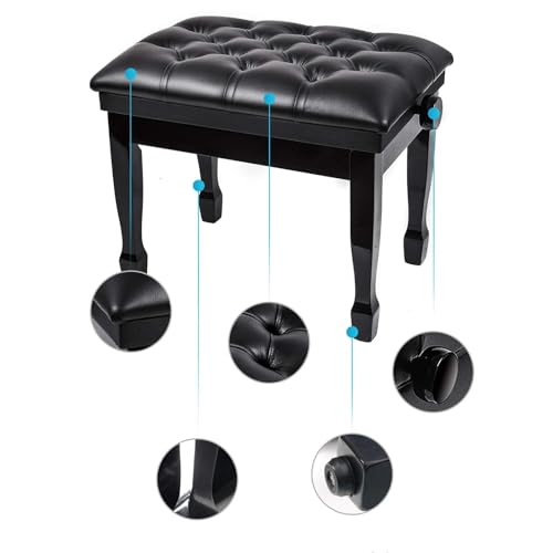 Tabouret de piano hydraulique réglable assise cuir et coffre intégré - 3