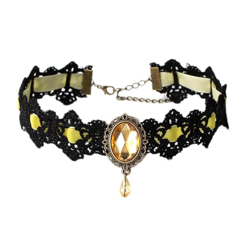IS4U Gothic Lace Choker Necklace Vintage Crystal Gem Necklace Lace Necklaces Goth Necklace Victoria Vampire Bat Crystal Necklace Holiday Party Halloween Costume Jewelry for Women (Yellow)