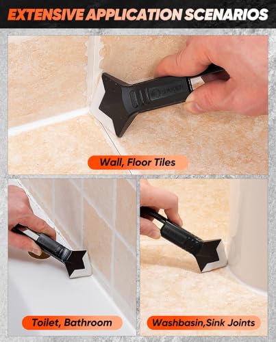 Saker Silicone Caulking Tools-3 in 1 Sealant Finishing Tool Grout Remove Scraper (Stainless Steelhead),Caulk Remover Glass Glue Angle Scraper for Bathroom,Kitchen,Floor,Window,Sink Joint,Frames Seal - Image 6