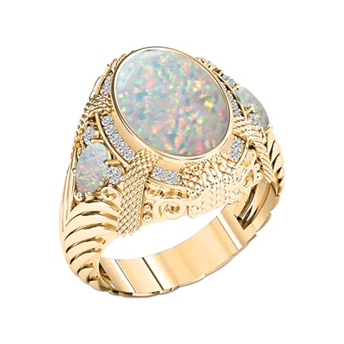 4 Carat Mens Gemstone Ring 10K 14K 18K Real Gold Luxury Oval Cut Gemstone Ring for Mens Engagement Anniversary Wedding Rings for Husband Dad Boyfriend Father’s Day,3ct Center Stone2