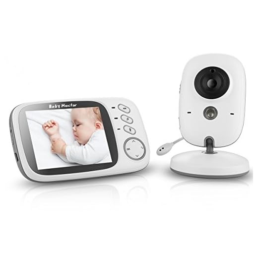 Vigilabebés, VOSMEP 3.2 Pulgadas Baby Monitor LCD Digital Vídeo Audio Baby Phone Inalámbrico Seguridad Baby Camera Audio Bidireccional Canciones de Cuna Activación por Voz Monitorización de Temperatura EU Plug BM014