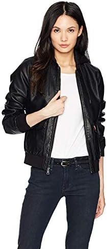 Faux Leather Hooded Bomber Jacket 