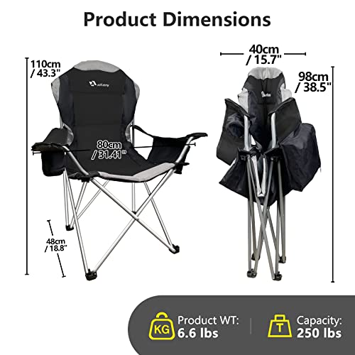 Aofunny Camping Chair, Padded Camping Chairs For Adults With Cooler Pocket And Cup Holder, Portable Folding Chair With Carrying Bag, Holds Up To 250Lb - Lightweight 6.6Lb, Soccer, Picnic (Black) #TOP5