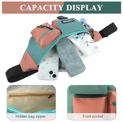 Image of Gustave Waist Bag for Men & Women, Patchwork Lightweight Nylon Chest Bag, Multi Pocket Zippered Fanny Bag, Stylish & Compact Day Pack for Commuting, Travel, Hiking, Riding, Everyday Use