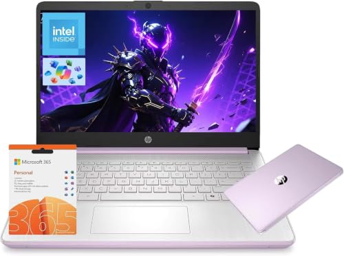 Image of HP 14 Laptop, Intel Quad-Core (Beat i3) DDR4 8GB RAM 128GB UFS Storage, 1-Year Office 365 Win 11 Copilot AI Computer for Student Study Back to School Work College