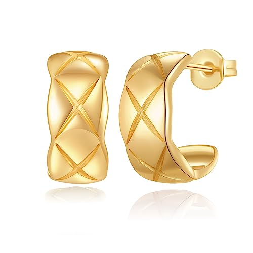 Gold Earrings for Women Trendy, 14K Gold Plated Chunky Hoop Earrings Lightweight Dainty Earring for Women Teens Jewelry Gifts, Brass, No Gemstone
