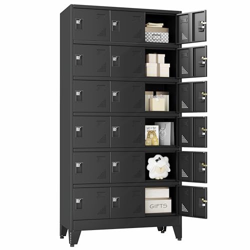Image of PAOFIN Metal Storage Lockers for Employees with Lock,Metal Storage Locker with 18 Doors for School Garage Office Gym Bedroom,Assembly Required,18 Door Black