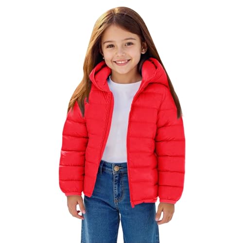 Abrigo para niño y niña, con capucha, con cremallera, ligera, cortavientos con bolsillos, manga larga, chaqueta de plumón otoño-invierno cálido abrigo niño niña niño al aire libre ropa, rojo, 15-16