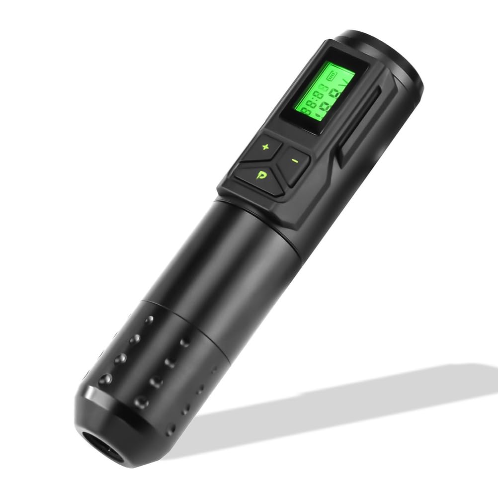 Kit penna per tatuaggi wireless - Macchina per tatuaggi cordless con batteria da 1800 mAh, display LCD, doppia impugnatura e tensione regolabile
