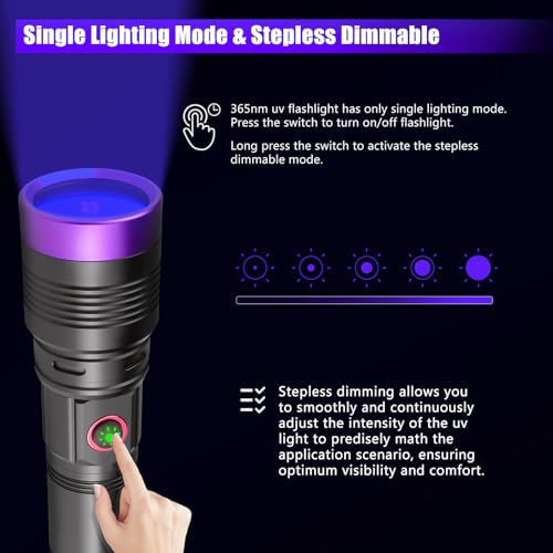 Image of 365nm UV Flashlight Rechargeable Black Light Flashlights Adjustable Focus | Blacklight Powerful, Pet Urine Detection, Ultraviolet, Resin Curing, Rocks, Scorpions, Blood Tracking, Uranium Glass