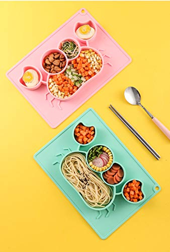 Tonwhar Silicone Divided Toddler Plates - Kids Dinner Plate With Built-In Placemat For Toddlers - Babies Cute Divided Plate (Blue Crab) #TOP2