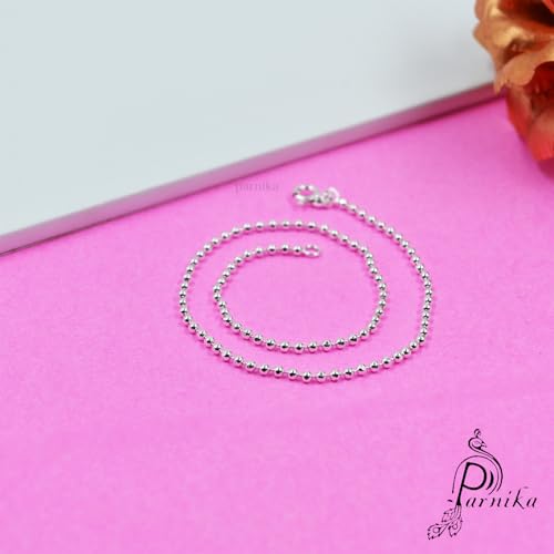 Image of Parnika 925 Pure 92.5 Sterling Silver Anklet for Women & Girls | Hallmarked Silver Payal | Ball Design | Single Piece