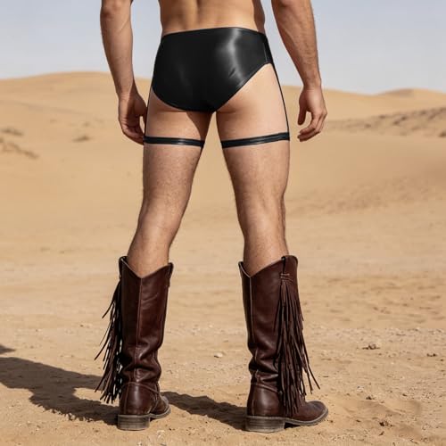 Tanga sissy de cuero para hombre ideal para festivales de música y ropa de club 4