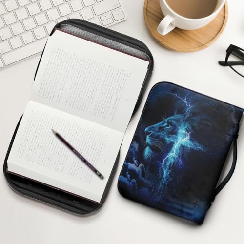 Bible Case with Handle and Zipper, Premium PU Leather Waterproof Bible Cover 11.2 x 8 x 2.2 Inches, Book Case for Standard Size Bibles with Pen Storage, Bible Accessories Gifts (Blue Lion) by Generic - Used condition - Image 8