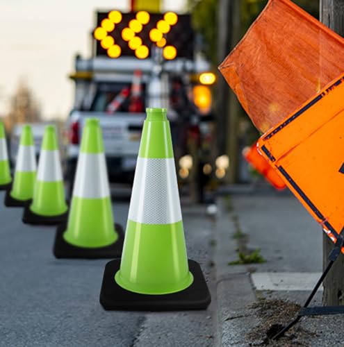Image of BESEA 8 Pack 18 Inch Green Traffic Cones with Wide Stable Base