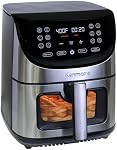 Kenmore 8 Qt Air Fryer 1700W 12 Presets Digital Touch Screen Stainless Steel Family Size Nonstick Basket Easy Cleanup Dishwasher Safe OilLess Cooking
