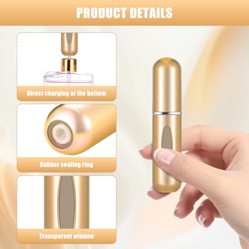 Image of Portable Mini Perfume Atomizer Bottle, 5ml /0.17oz Refillable Spray, Scent Pump Case, Travel Atomizer (Glossy Gloden)