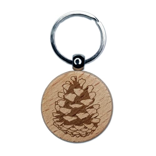 Sniggle Sloth Realistic Pinecone Pine Cone Engraved Wood Round Keychain