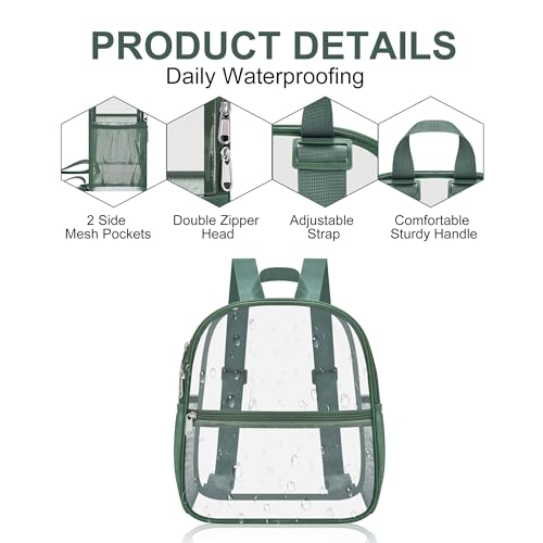 Image of Oraben Clear Backpack Stadium Approved, 12 x 6 x 11 in, Small Transparent Backpack for Concerts, Sports Events, Festivals, Travel, Waterproof PVC, Adjustable Straps, Women Men