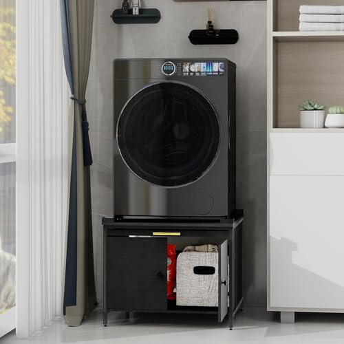 Image of ZealWe 24 inch Laundry Pedestal for Washer and Dryer,700LBS Capacity,Black | 4 Anti-Tipping Panel Corner Universal Washing Machine Stand with Adjustable Feet ,Fit Anti-Vibration Design, Black