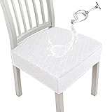 Tela impermeable elástica y de alta calidad: están hechas de 85 % poliéster y 15 % elastano, suaves y elásticas, antideslizantes con banda elástica, resistentes a las arrugas y lo suficientemente duraderas para los rasguños, derrames y manchas diarios de niños y mascotas; Este es un gran protector de asiento de silla más que una funda de asiento de silla decorativa, pero debido a la razón de la elasticidad, no puede mantenerse 100% IMPERMEABLE, atención.