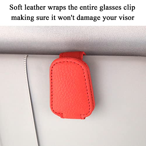 Image of KIWEN 2 Packs Sunglasses Holders for Car Visor, Magnetic Leather Glasses Eyeglass Clip for Car, Ticket Card Clip Sunglasses Mount, Car Visor Accessories Gadgets (2, Red)