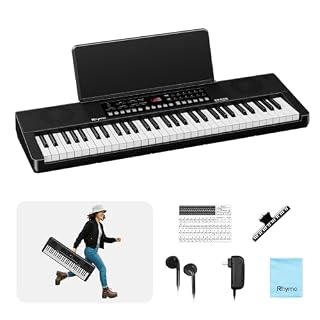 Rhymo 61 Key Keyboard Piano, Electric Piano Keyboard with Touch Response, LED display, Music Stand, 300 Voices, 300 Rhythms, Learning Keyboard Piano for Beginners, Built-in Speakers - Les Beatles, Paul McCartney, John Lennon, RIngo Starr, George Harrison
