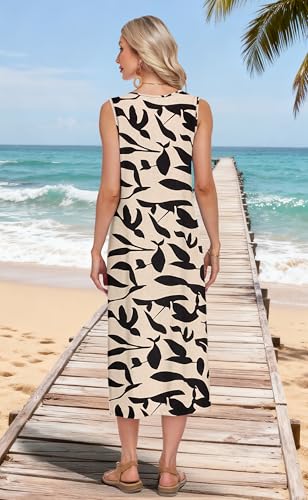 MOLERANI Sleeveless Button Down Floral Midi Dress Summer Beach Sundress with Pockets for Women Casual Vacation Dress, KK Black Leaf, L — view 6