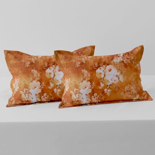 Image of Cloth Fusion Cotton Feel Pillow Covers Set of 2 with Envelope Closure (17X27 Inches, Copper Flora)