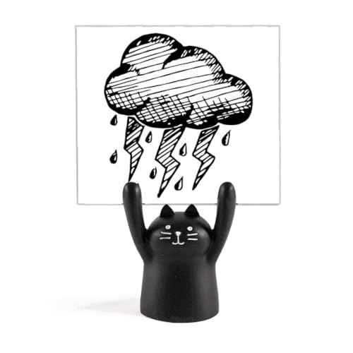Porte-mémo chat noir avec motif nuageux peint à la main pour bureau