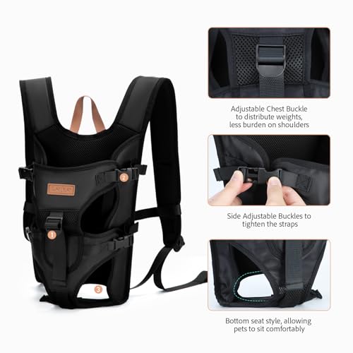 Lekereise Pet Carrier Backpack, Adjustable Dog Backpack Carrier for Small Dogs Cats Puppies, Easy-Fit Front Cat Dog Carrier Backpack, Medium, Black