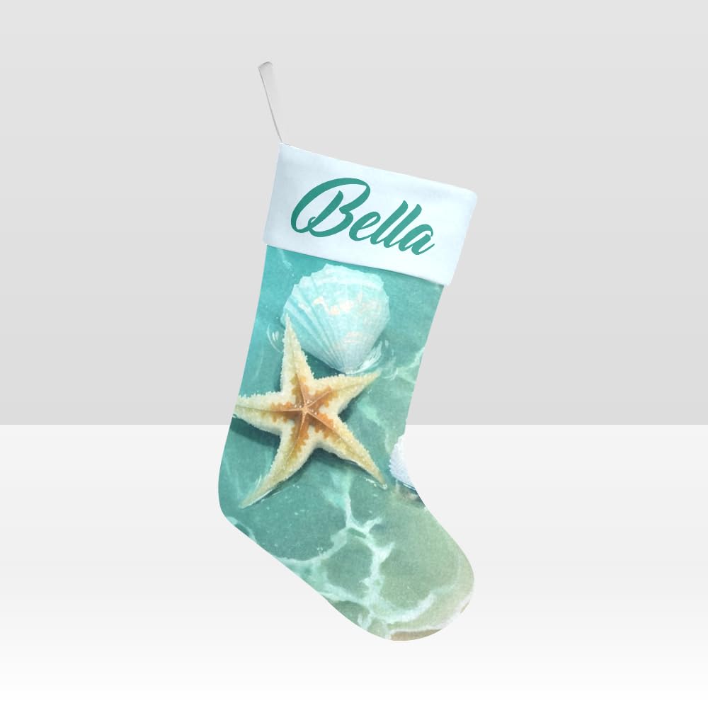 XIUCOO Personalized Beach Starfish Seashell Christmas Stockings with Name Custom Xmas Festive Gift Decor 17.52 x 7.87 Inch