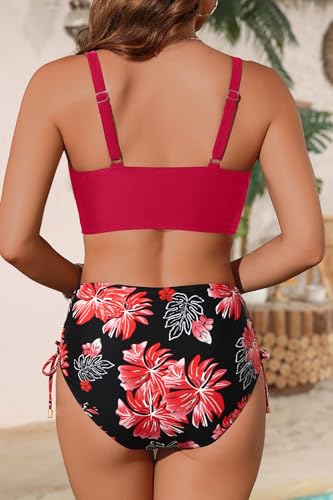 Image of Yonique High Waisted Two Piece Swimsuit-Womens Bikini Set Tummy Control Bathing Suit Modest Full Coverage Bikini 2025